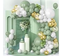 Teselife Ballon Vert Sauge Blanc, 123 pcs Kit Arche Guirlande Ballon Vert Olive Or Métallisé Blanc pour Femmes Garçons Filles Fêtes d'Anniversaire Baby Shower Mariage Baptême Jungle Safari Décoration