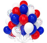 Teselife Ballons Bleu Rouge 30Pièces, Mat Blanc Bleu Rouge Confettis Ballon Ruban Hommes Garçon Nuptiale Mariage Graduation Douche Nuptiale Anniversaire Valentin Couronnement Indépendance Thème Déco