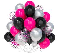 Teselife Ballons Noir Rose, 30 Pièces Métal Argent Rose Rouge Noir Confettis Ballon Latex Hélium Ruban Anniversaire Mariage Valentin Graduation Douche Nuptiale Femme Fille Enfant Princesse Thème Déco