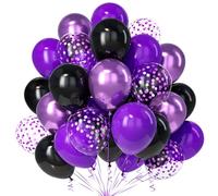 Teselife Ballons Noir Violet, 30Pièces Noir Violet Foncé Métal Violet Confettis Ballon Latex Hélium Ruban Hommes Femmes Genre Anniversaire Mariage Valentin Graduation Proposition Halloween Mascarade