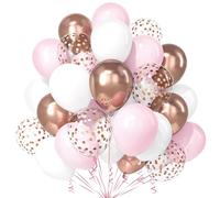 Teselife Ballons Rose Blanc Pastel, 30 Pièces Macarons Rose Métal Or Rose Confettis Ballon Hélium Ruban Fille Enfant Douche Bébé Baptême Révélation Genre Anniversaire Mariage Valentin Graduation Déco