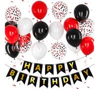 Teselife Bannière Joyeux Anniversaire, Décoration Anniversaire Rouge Noir Blanc, 20 Pièces Ballons Joyeux Anniversaire Avec Bannière Joyeux Anniversaire Pour Hommes Femmes Garçons Fournitures