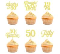 Teselife Décoration Gâteau 50e Anniversaire pour Femme Homme, 24 Pièces Paillettes Or 50e Anniversaire Cake Cupcake Topper Decoration de 1974 pour 50 Ans Anniversaire
