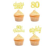 Teselife Décoration Gâteau 80e Anniversaire pour Femme Homme, 24 Pièces Paillettes Or 80e Anniversaire Cake Cupcake Topper Decoration de 1944 pour 80 Ans Anniversaire