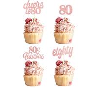 Teselife Décoration Gâteau 80e Anniversaire pour Femme Homme, 24 Pièces Paillettes Or Rose 80e Anniversaire Cake Cupcake Topper Decoration de 1944 pour 80 Ans Anniversaire