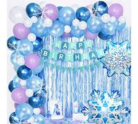Teselife Frozen Ballon Decoration Anniversaire Fille Deco, Frozen Décorations Flocon Neige Avec Bannière Happy Birthday Ballons Violets Bleus Blancs Filles Princesse Décorations Fête Anniversaire