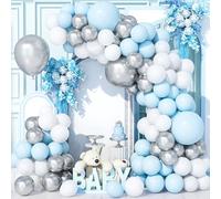 Teselife Kit d'Arche Ballons Bleu Argent Blanc 137 Pièces, Guirlande Ballons Fête Bleu Pastel Métallisé Argent Blanc Pour Anniversaire Fête Prénatale Mariage Anniversaire Carnaval Décorations Fête