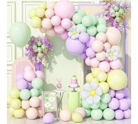 Teselife Kit d'Arche Ballons Pastel 136 Pièces, Guirlande Ballons Arc-En-Ciel Multicolores Pastel Avec Ballons Marguerites Pour Anniversaire Fête Prénatale Mariage Carnaval Décorations Fête