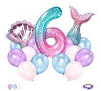 Teselife Lot de 6 ballons sirène arc-en-ciel pour fête d'anniversaire fille - 101,6 cm - Ballons colorés chiffres rose et violet