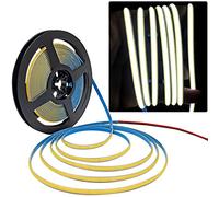 Tesfish Ruban LED 24V COB, 5mm de large ultra fin, Bande LED 5M 480 LEDs/M Total 2400 LEDs Lumière Néon Blanc 6000K Super Brillante pour Fête, Comptoir, étagère, Décoration Intérieure