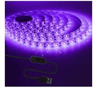 Tesfish UV LED Bande, 5V USB 3M Lumière Noire Ruban avec Interrupteur SMD 2835 395nm-405nm IP65 étanche Total 180 LEDs Bande Lumineuse pour Bar, Fête d'Halloween, Club, Décoration