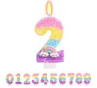 TESGADGETS Bougies Arc-en-Ciel avec Chiffre 2 - Décoration colorée pour gâteau d'anniversaire, Parfaite pour Le 2ème Anniversaire des Filles et des garçons
