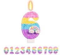 TESGADGETS Bougies Arc-en-Ciel avec Chiffre 6 - Décoration colorée pour gâteaux d'anniversaire, idéale pour Le 6ème Anniversaire des Filles et garçons