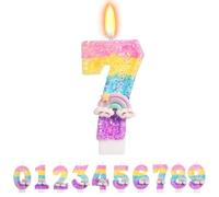 TESGADGETS Bougies Arc-en-Ciel avec Chiffre 7 - Décoration colorée pour gâteau d'anniversaire, idéale pour la célébration du 7ème Anniversaire des Filles et garçons