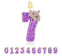 TESGADGETS Bougies d'anniversaire mauves, Bougies couronnes combinables avec Chiffre 7 pour gâteau, Bougie Scintillante avec Chiffre 7 comme décoration de gâteau pour fêtes Anniversaires