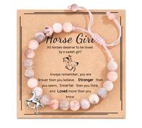 TESGADGETS Bracelet avec pendentif cheval en pierre naturelle rose, bracelet charm cheval avec pendentif pour fille, petite-fille, fille, nièce qui aime les chevaux
