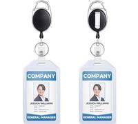 Teskyer 2 Pièces Porte Badge, Porte Badge Enrouleur, Plastique Extra épais, Robuste, Doux, Transparent, Vertical, Dimensions Intérieures 54 x 90 mm