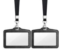 Teskyer 2 Pièces Porte Badge Tour de Cou - Double Face Transparent, Simili Cuir, 2 Emplacements pour Cartes, Horizontal, pour le travail, Affaires, Bus, Pass, Noir