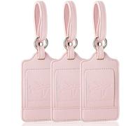 Teskyer 3 Pièces Etiquette Valise, Etiquette Bagage Valise, Etiquette Valise Voyage Avion, cuir PU, Durable, Esthétique, aide à l' Identification, Protection de la vie Privée, Pâle Rose