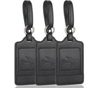 Teskyer 3 Pièces Etiquette Valise, Etiquette Bagage Valise, Etiquette Valise Voyage Avion, cuir PU, Durable, Esthétique, aide à l' Identification, Protection de la vie Privée, Noir