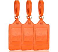 Teskyer 3 Pièces Etiquette Valise, Etiquette Bagage Valise, Etiquette Valise Voyage Avion, cuir PU, Durable, Esthétique, aide à l' Identification, Orange