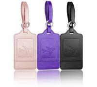 Teskyer 3 Pièces Etiquette Valise, Etiquette Bagage Valise, Voyage Avion, cuir PU, Durable, Esthétique, aide à l' Identification, Protection de la vie Privée