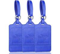 Teskyer 3 Pièces Etiquette Valise, Etiquette Bagage Valise, Voyage Avion, cuir PU, Durable, Esthétique, aide à l' Identification, Protection de la vie Privée, Bleu Clair