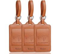 Teskyer 3 Pièces Etiquette Valise, Etiquette Bagage Valise, Voyage Avion, cuir PU, Durable, Esthétique, aide à l' Identification, Protection de la vie Privée, Brun Clair