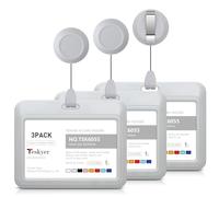 Teskyer 3 Pièces Porte Badge, Porte Badge Enrouleur, Rigide, Rétractable, Horizontal, avec 1 Fenêtre Transparente, Tenir 1 Carte, Pour Bureau, Affaires, Gris