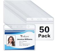 Teskyer 50 Pièces Porte Badge, Porte Badge Transparent, Imperméable à l’eau, Plastique, Souple, avec Fermeture éclair Refermable, Horizontal, 9 x 6 cm