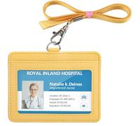 Teskyer Porte Badge, Porte Badge tour de Cou, 2 Emplacements pour Cartes, 1 Fenêtre Transparente, Porte Carte cou, Horizontal, Cuir PU, Jaune