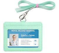 Teskyer Porte Badge, Porte Badge tour de Cou, 2 Emplacements pour Cartes, 1 Fenêtre Transparente, Porte Carte cou, Horizontal, Cuir PU, Vert Aqua