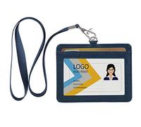 Teskyer Porte Badge Tour de Cou, Fabriqué en Cuir PU, Avec Fenêtre Transparente, 2 Emplacements pour Cartes, Bleu