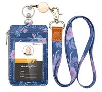 Teskyer Porte Badge tour de Cou, Portefeuilles de Carte de Crédit Minces, Porte Carte avec Poche à Glissière, 1 Fenêtre d’Identification, peut Contenir Jusqu’à 4 Cartes, Fleur de Cerisier