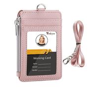 Teskyer Porte Badge Tour de Cou, Portefeuilles de Carte de Crédit Minces, Porte Carte avec Poche à Glissière, 1 Fenêtre d’Identification, Peut Contenir Jusqu’à 4 Cartes, Cuir PU, Or Rose