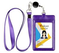 Teskyer Porte-cartes avec cordon rétractable, porte-badge avec fenêtre transparente et peut contenir 2 cartes, en cuir synthétique, porte-cartes vertical pour cartes d'identité, bureau, école, carte