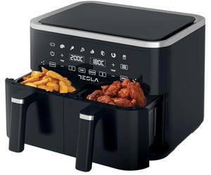 Tesla AF900BSD Friteuse à air chaud, capacité 2 x 4,5 l, 2 paniers, 8 programmes, cuisson sans huile, minuterie, panneau de commande tactile, rappel automatique, circulation d'air chaud à 360 °, 80