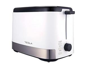 TESLA TS300BWX - Grille-pain (800 W, 2 tranches, type fil chauffant nichrome, ramasse-miettes amovible, décongélation, réchauffage) Blanc- acier inoxydable-noir