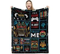 Teslite Couverture de jeu pour garçons, douce et confortable, vidéo, pelucheuse en flanelle, polaire joueur, cadeau d'anniversaire, canapé, 100x130 cm - Noir