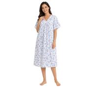 Tesmark Chemise de nuit pour femmes avec dos ouvert pour incontinence avec imprimé floral pour problèmes d'incontinence Robe de maternité en polycoton pour femmes Taille UK 8-30, bleu, 40-42