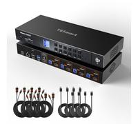 TESmart 8K@60Hz DisplayPort HDMI KVM Switch 2 Moniteurs 4 PC,4K@144Hz Commutateur KVM Dual Monitor USB3.0, Émulation EDID, Réseau Gigabit, Commutation Hotkey, VRR, Câble d'entrée inclus