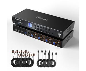 TESmart 8K@60Hz DisplayPort HDMI KVM Switch 2 Moniteurs 4 PC,4K@144Hz Commutateur KVM Dual Monitor USB3.0, Émulation EDID, Réseau Gigabit, Commutation Hotkey, VRR, Câble d'entrée inclus