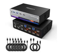 TESmart 8K@60Hz Displayport KVM Switch 2 PC 2 Moniteurs, USB 3.0 DP 1.4 Commutateurs KVM Double écran 4K@144Hz pour Gaming Dock, émulation EDID, Réseau Gigabit, Commutation Hotkey, Micro Audio