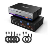 TESmart 8K@60Hz Displayport KVM Switch 2 PC 2 Moniteurs, USB 3.0 DP 1.4 Commutateurs KVM Double écran 4K@144Hz pour Gaming Dock, EDID, Réseau Gigabit, Commutation Hotkey, Micro Audio