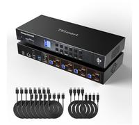TESmart 8K@60Hz DisplayPort KVM Switch 4 PC 2 Moniteurs, USB 3.2 Gen 1 Commutateur KVM Dual Moniteur avec Réseau Gigabit, 4K@144Hz, Emulateur EDID, Hotkey personnalisable, 8 câbles DP et 4 USB