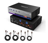 TESmart 8K@60Hz Dual Monitor KVM Switch HDMI 2 PC 2 moniteurs USB 3.0 | Commutateurs KVM 4K@144Hz pour station de jeu, Émulation EDID, réseau Gigabit, Hotkey Switch，HDCP2.3 microphone audio