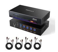 TESmart 8K@60Hz HDMI Commutateur KVM 1 moniteur 4 ordinateurs, 4K@144Hz KVM Switch 4 ports avec émulateur EDID, USB 3.0 et casque, raccourcis clavier personnalisés, réseau Gigabit et 4 câbles PC