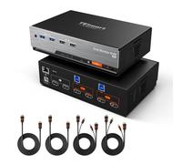 TESmart 8K@60Hz HDMI KVM Switch, prend en charge les raccourcis de souris ou de clavier pour changer de 2 PC 2 moniteurs commutateur KVM, dock USB 3.0 (5 Gbps), simulateur EDID, sortie casque