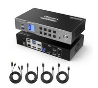 TESmart Commutateur KVM 2 PC 3 écrans USB-C HDMI DisplayPort compatible MST USB 3.0 4K@60Hz port LAN 1000 Mbps charge PD raccourcis clavier émulation EDID ports audio L/R