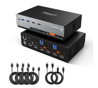 TESmart Commutateur KVM DisplayPort 4K @ 144 Hz pour 2 ordinateurs, 2 moniteurs, commutateur KVM double moniteur 8K @ 60 Hz, 2 PC, station d'accueil USB 3.0, émulateur EDID, réseau Gigabit